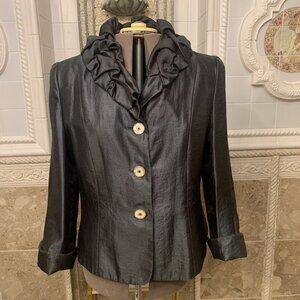 MOSHITA COUTURE. Sz 16. Flip Cuff. Ruffled Collar. Lined Liquid Shimmer. WTC